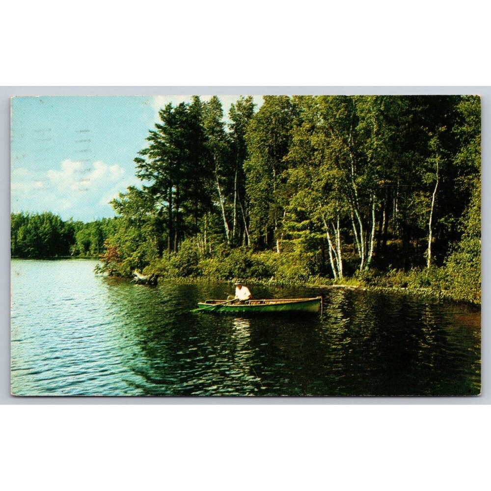 Postcard Vermont Fishing for Fun Man in Boat on Lake Posted 1961 Danville VT